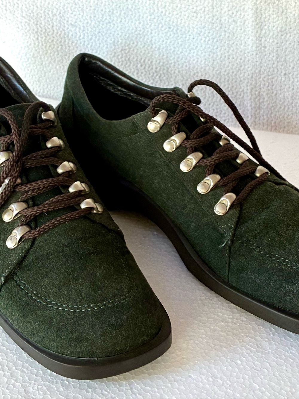 Donald J. Pliner Dark Green Suede Lace-Up Sneakers with Brown Laces